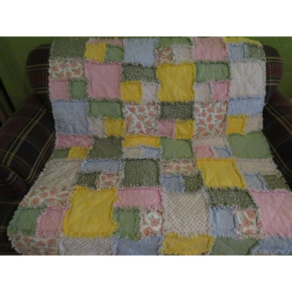Flannel Rag Quilt With Batting, 50 X 44, Floral Scrappy Rag Quilt Throw